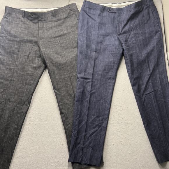 Canali Wool Silk Linen Dress Pants Lot 2 Gray Navy 38/56 Italy MSRP $850 Each